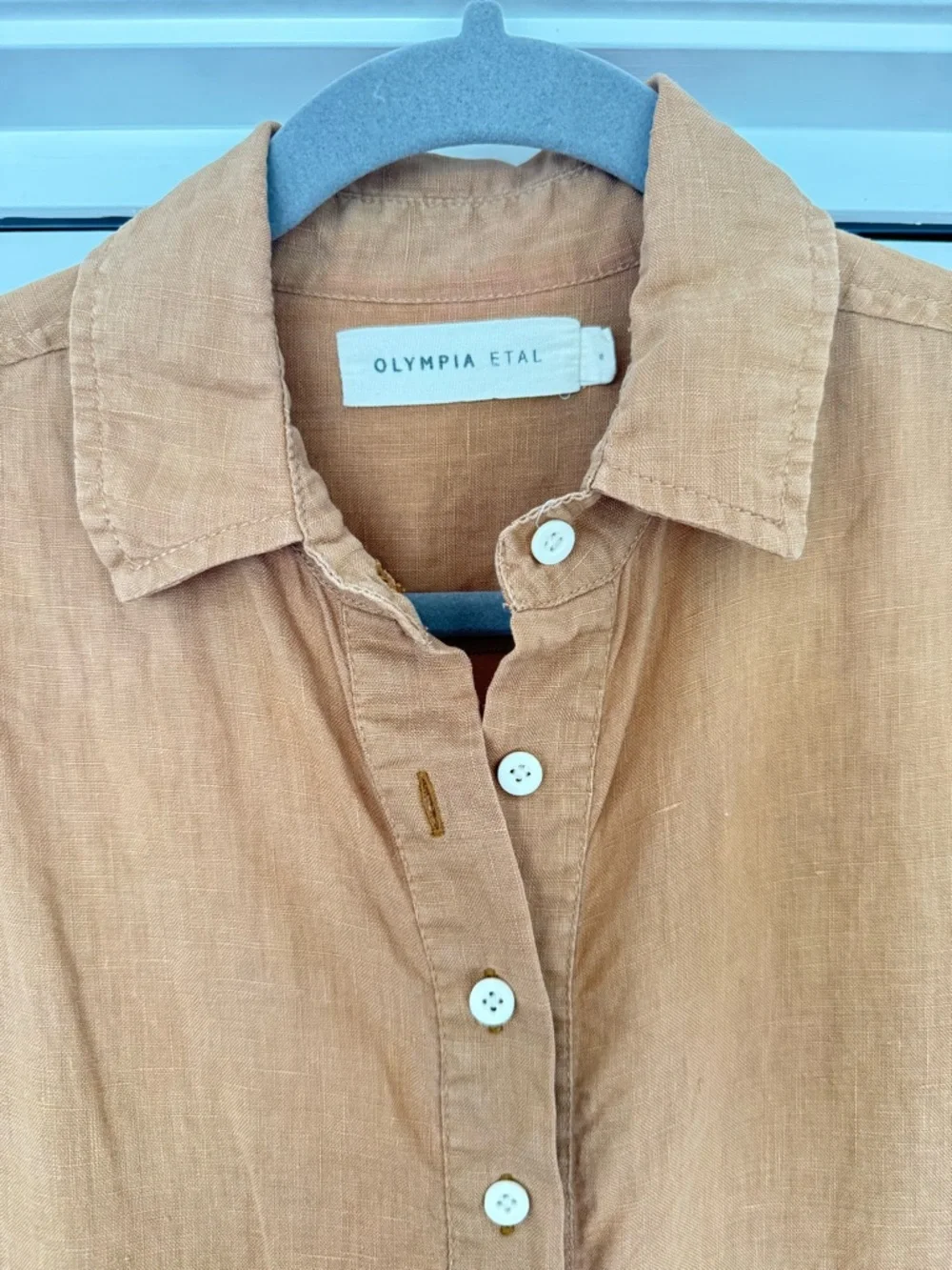 Olympia Etal Rhodes Oversized Button-Front Linen Shirt Dress - Women Small - Picture 7 of 8